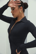 Load image into Gallery viewer, Ruched Black Shirt Dress