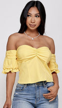 Load image into Gallery viewer, Yellow Cold Shoulder Top - soleilfashion
